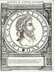 Lucius Verus, ilustrace od římských císařů celého Východu a Západu, obrázky nejstarších mincí, dřevoryt Rudolpha Wyssenbacha, tisk Andreas Gesner, Curych,